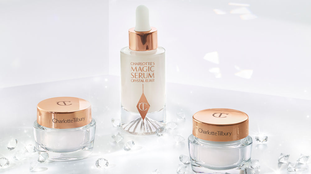 Charlotte Tilbury skincare products on white background