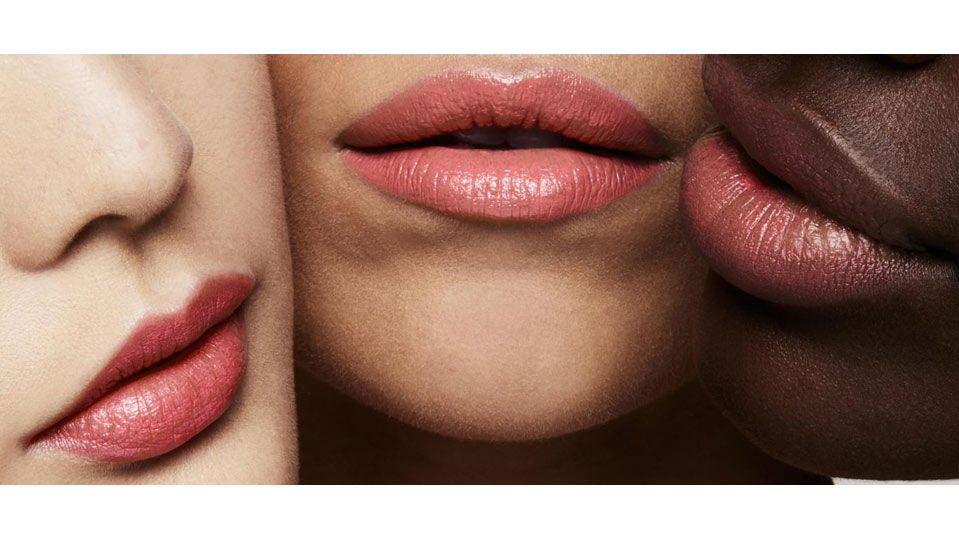 sheer pink Tom Ford lipstick on three different models